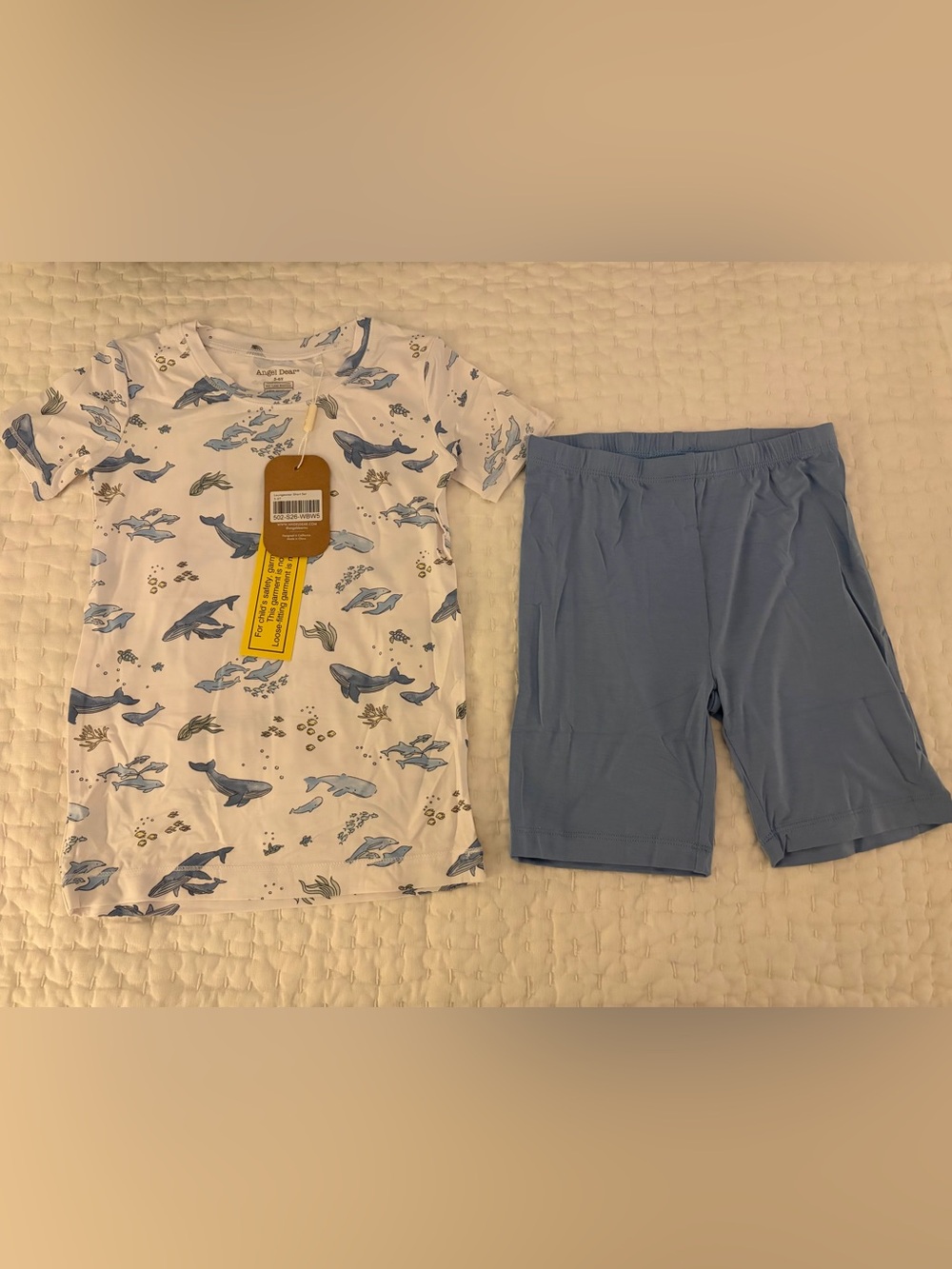 NWT Angel Dear Bamboo Whale Print Kids Pajama Set Size 5-6Y